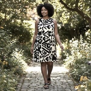 LAUREN RALPH LAUREN Women's Size 14 Black and White Print Lined Sleeveless Dress